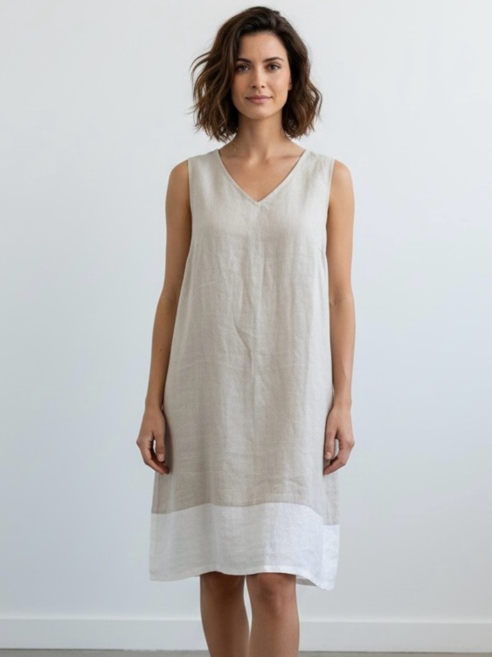 iLinen Natural Linen‎ Top with White Logo Tag